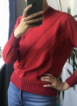 Красная кофта свитер джемпер геометрия шерсть хлопок новая3 фото