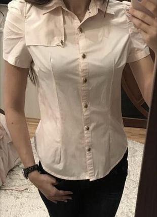 Нежно розовая, пудровая, рубашка блуза с коротким