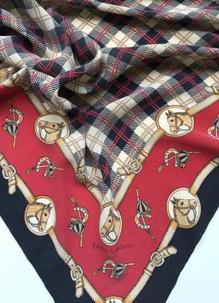 Шелковый винтажный платок emilio carducci roma италия винтаж лошади клетка