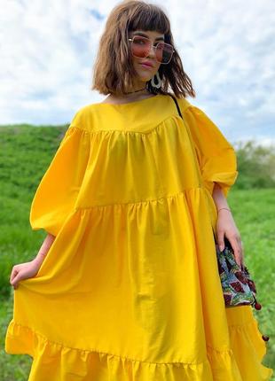 Яркое летнее платье желтое натуральное2 фото