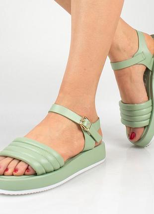 Стильные зеленые босоножки сандалии на платформе толстой подошве1 фото