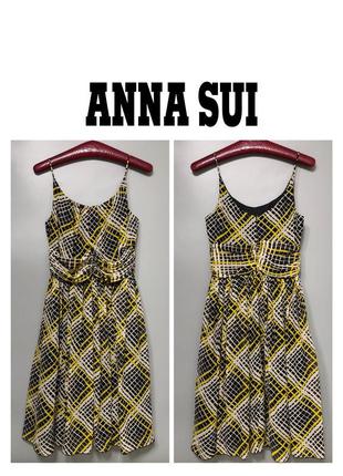 Anna sui дизайнерское шелковое платье с принтом брендовое шелк сарафан женсвенное платье2 фото