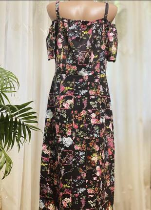 Платье сарафан миди в цветочный принт с открытыми плечами2 фото