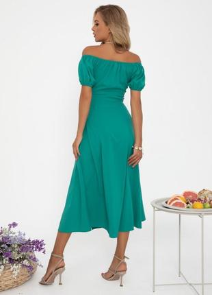 Зелену сукню з відкритими плечима3 фото