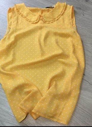 Блуза zara в горох с воротничком,стиль винтаж ретро офис