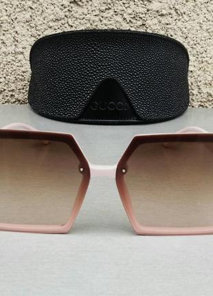 Gucci очки женские солнцезащитные большие модные коричневый градиент в розовой оправе2 фото