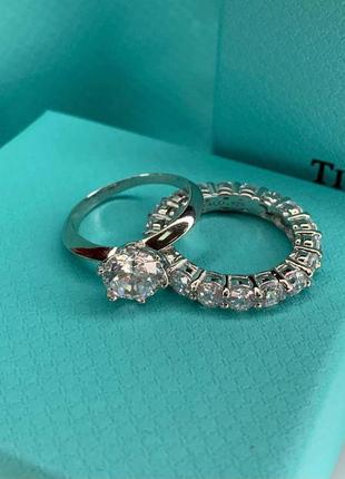 Брендовий сет з двох кілець доріжка і каратник з цирконами срібло 925