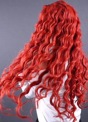 Парик zadira рыжий женский длинный кучерявый на сетке из термоволос4 фото