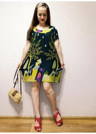 Платье трикотаж яркое мультяшное мини размер м