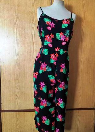 Яркий черный в цветах комбинезон, 14/xl