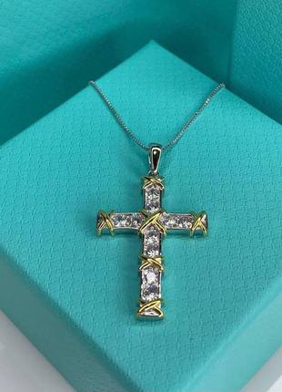 Брендовая подвеска-крест с цирконами серебро2 фото
