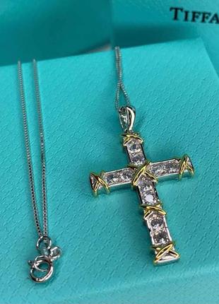 Брендовая подвеска-крест с цирконами серебро3 фото