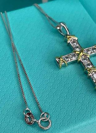 Брендовая подвеска-крест с цирконами серебро4 фото