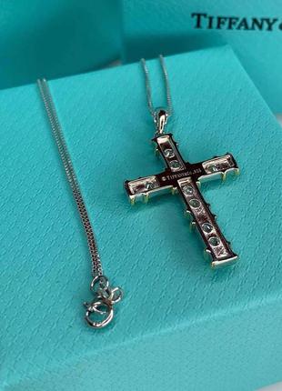 Брендовая подвеска-крест с цирконами серебро5 фото