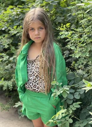 Сорочка шорті тканина льон сорочка на ґудзиках та шорти