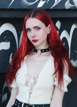 Неформальний готичний чокер з шипами і сердечком чорний рожевий панк гранж