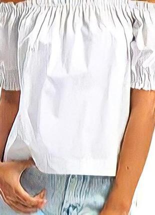 Missguided топ блуза блузка приспущенные плечи на резинке s m белая4 фото