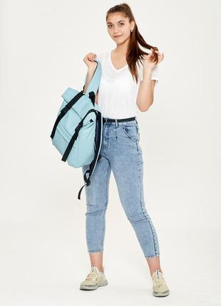 Городской брендовый молодежный голубой крутой рюкзак roll top для девушки3 фото