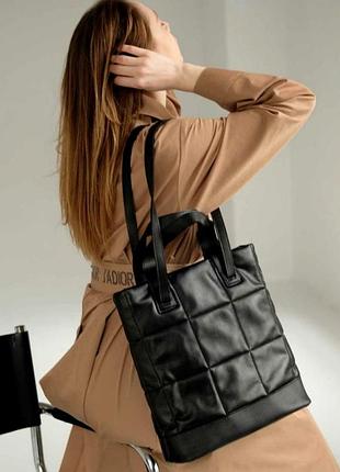 Большая вместительная женская стеганая сумка aliri-635-04 черная