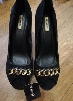Туфли туфлі босоніжки відкриті пальці чорні стильні босоножки размер 40 26 см женские высокий каблук чёрная искусственная замша открытый носок цепи1 фото