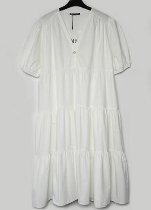 Роскошное свободное белое хлопковое платье из поплина zara3 фото