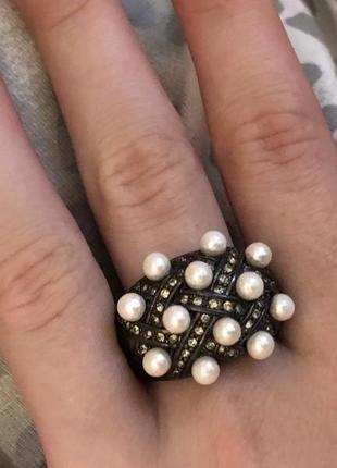 Женское стильное кольцо с жемчужинами4 фото