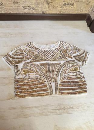 Красивий нарядний короткий кроп топ блуза паєтки бісер miss selfrige3 фото