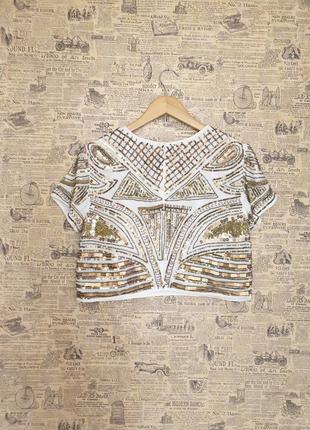 Красивий нарядний короткий кроп топ блуза паєтки бісер miss selfrige2 фото