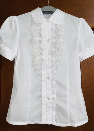 Блуза белая школа с коротким рукавом1 фото