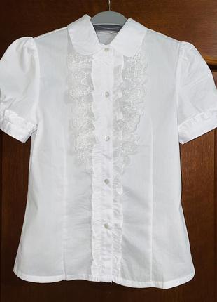 Блуза белая школа с коротким рукавом3 фото