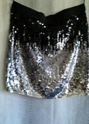 Серебристая нарядная женская юбка пайетка. блестящая новогодняя юбочка  с пайетками.2 фото