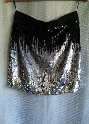 Серебристая нарядная женская юбка пайетка. блестящая новогодняя юбочка  с пайетками.1 фото