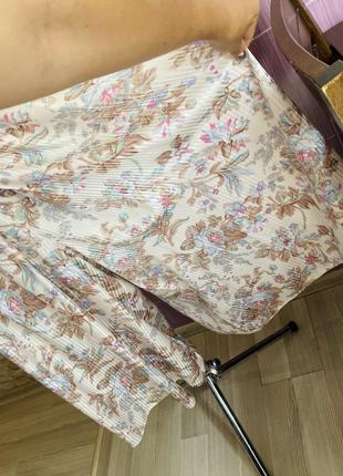 Батальные винтажные юбка кюлоты шорты штаны широкие палаццо высокой посадки шелковые в цветы3 фото