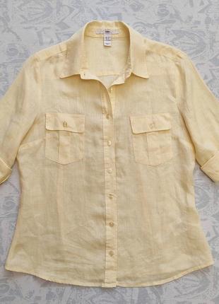 100% лен блузка лимонная - рукав регулируется, рубашка с короткими рукавами1 фото