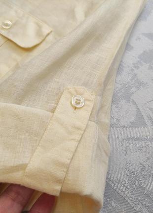 100% льон блузка лимонна - рукав регулюється, сорочка з короткими рукавами4 фото