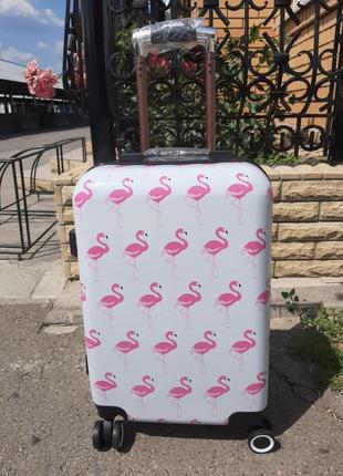 Дорожный чемодан с фламинго ручная кладь2 фото