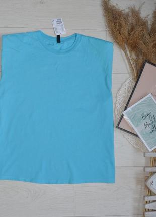 S h&m новая фирменная футболка топ с объёмными плечами с подплечниками бирюзовая4 фото