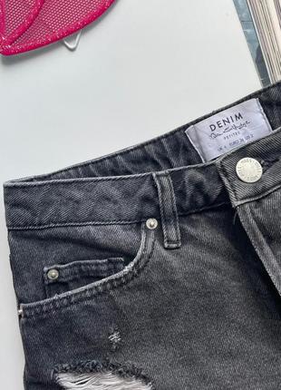 🩳отпадные чёрные джинсовые шорты с кружевом/рваные шорты высокая талия/тёмно серые короткие шорты🩳8 фото
