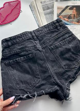 🩳суперские чёрные джинсовые шорты с карманами/тёмно серые шорты высокая талия🩳9 фото