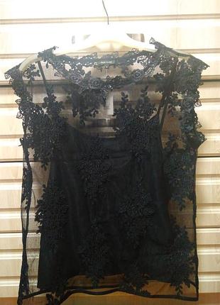 Кружевная блузка кружево сетка цветы бренда river island, р. 8.