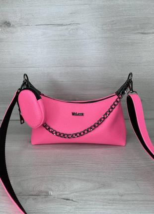 Женская розовая сумка багет клатч багет кроссбоди розовая сумка через плечо клатч на цепочке
