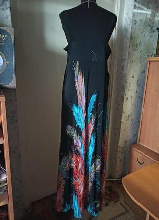 Трикотажное-масло,длинное,красивейшее,яркое платье-сарафан в перья,англия5 фото