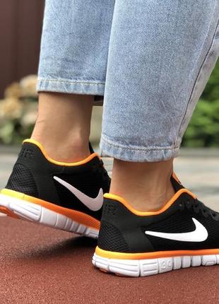 Жіночі кросівки nike free run 3.0 сітка чорні помаранчеві білі4 фото