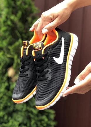 Жіночі кросівки nike free run 3.0 сітка чорні помаранчеві білі1 фото