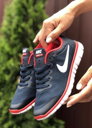 Женские кроссовки nike free run 3.0 сеточка темно-синие белые красные1 фото