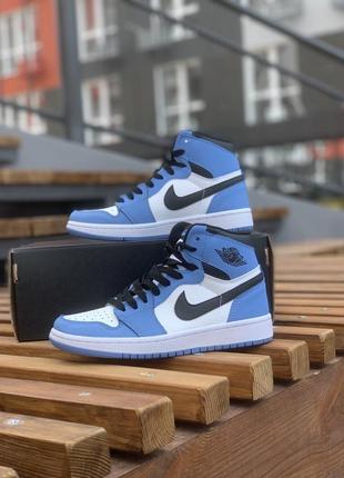 Кроссовки nike air jordan 1 retro high голубые с белым3 фото