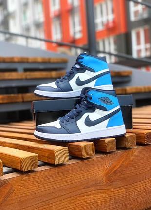 Шикарные женские кроссовки nike air jordan 1 retro high синий с голубым5 фото