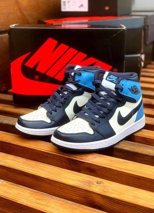 Шикарные женские кроссовки nike air jordan 1 retro high синий с голубым2 фото