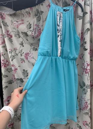 Голубое сарафан,короткое платье, летнее платье