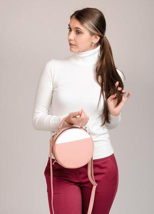Розовая красивая женская круглая сумка кросс боди для девушки9 фото
